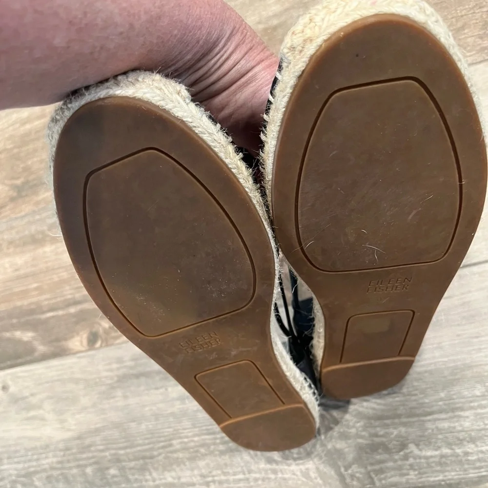 EILEEN FISHER Black Lee d'Orsay Flat Leather Espadrille Sandal 9.5M